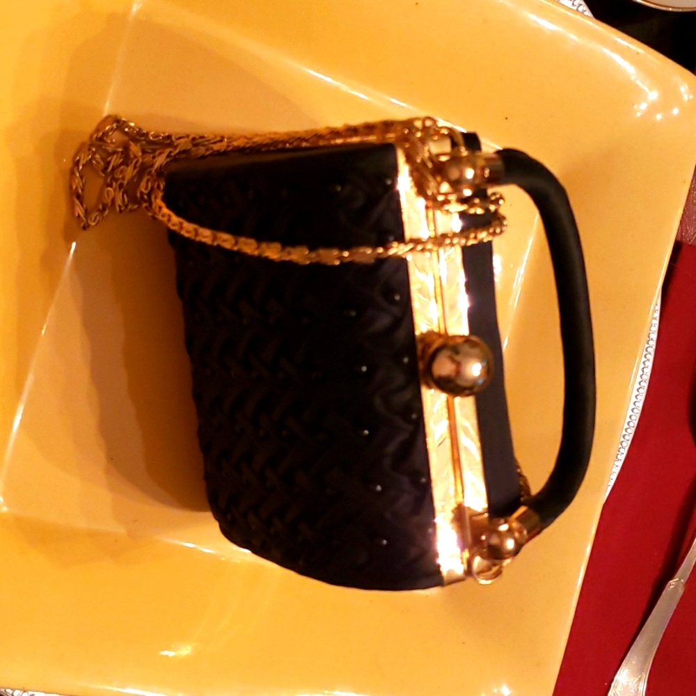 Mini black sateen beaded bag
